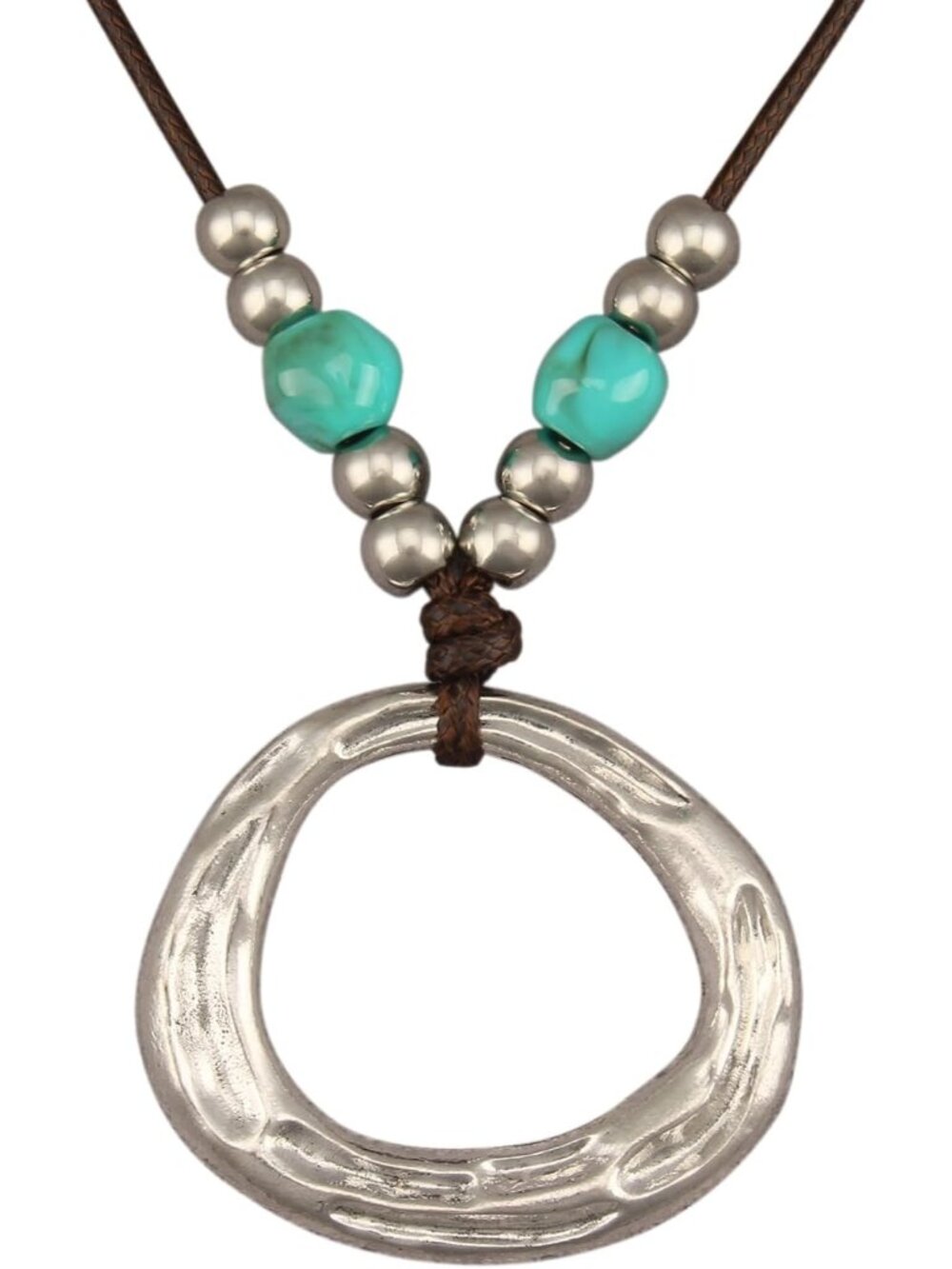 Women's Boho Silver Abstract Hoop Pendant Necklace Turquoise Bead Choker